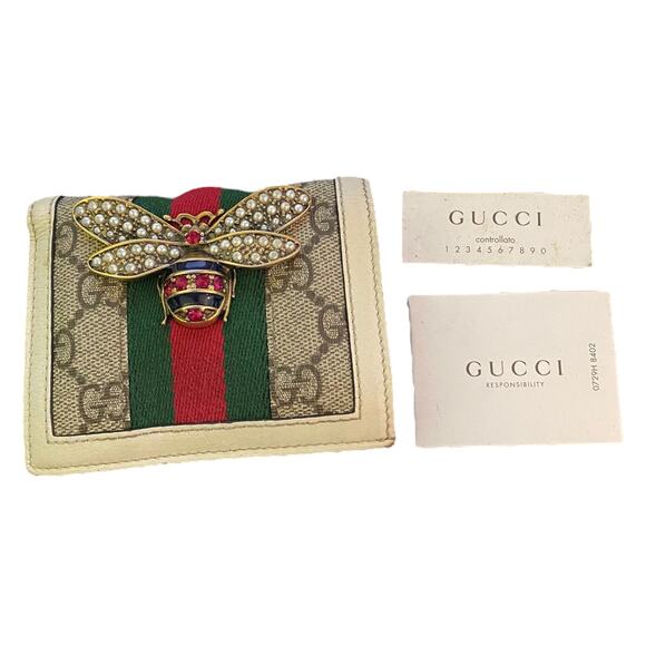 Gucci Bee Cream Queen Margaret GG Leather Folding Wallet - Picture 1 of 10